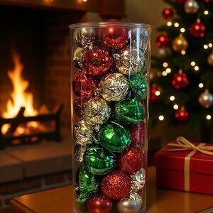 NWT - Set of 50 Christmas Ornaments – Red, Green, Silver & Gold Holiday Decor